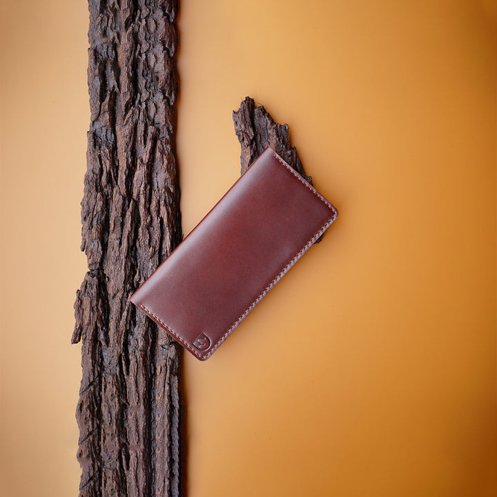 Long Handmade Wallet in pull up vegtan leather